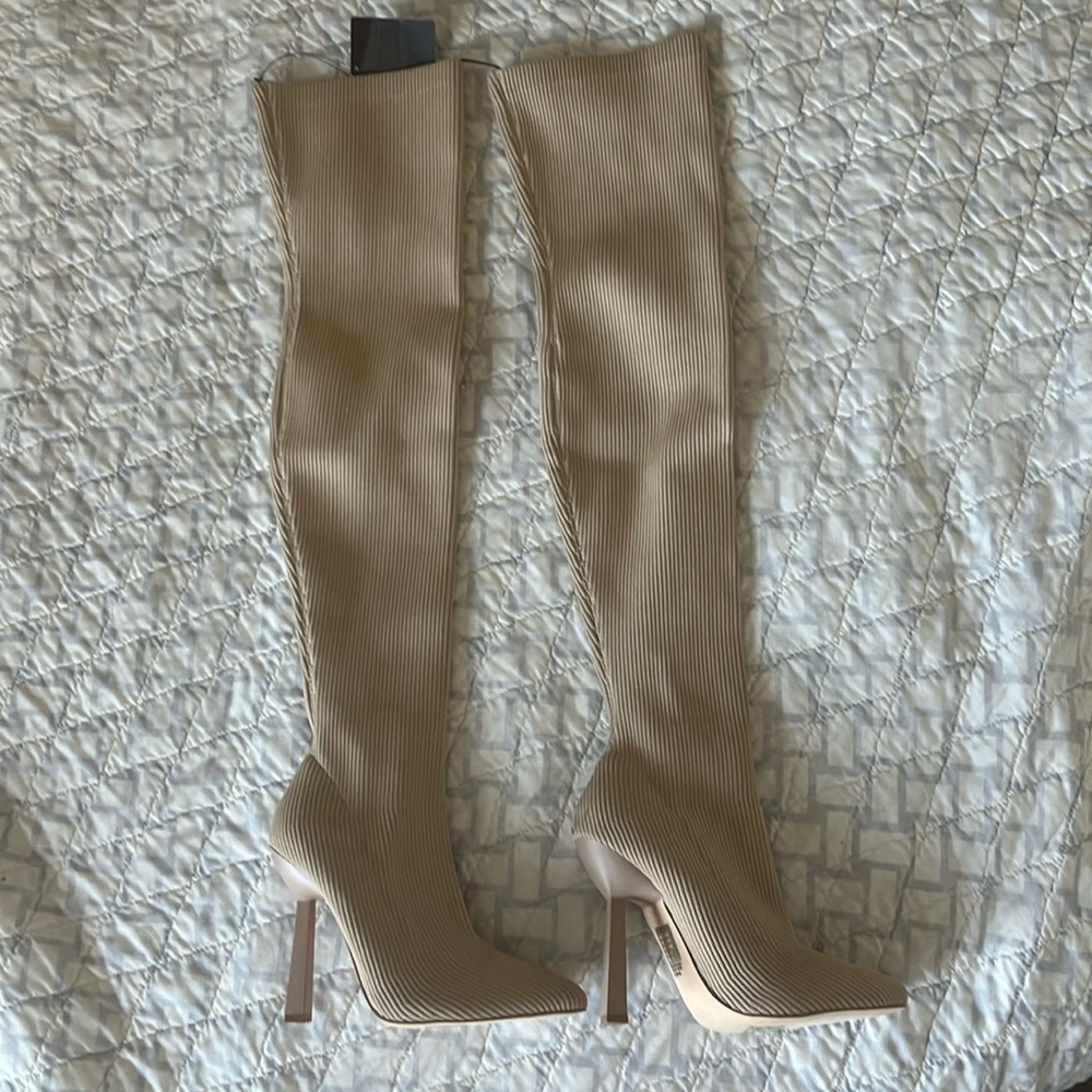 Beige heeled boots